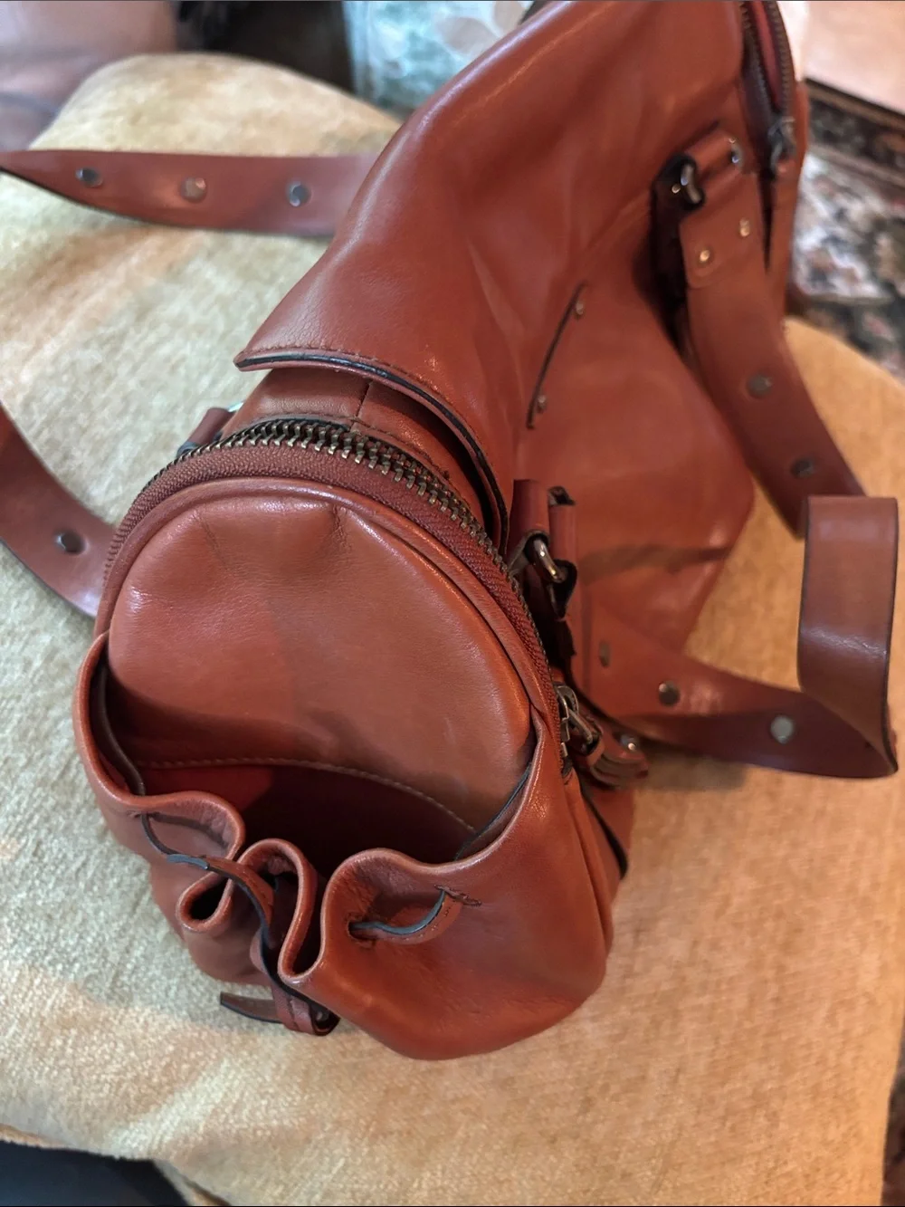 Cole Haan Brown Leather Stud-Accent Satchel Bag